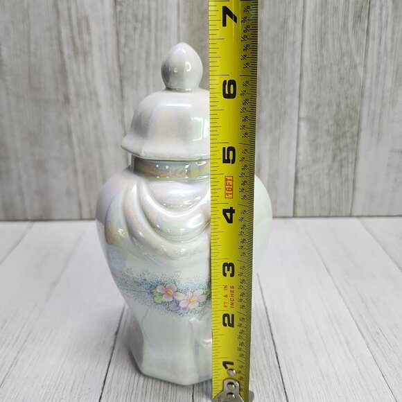 Vintage Lusterware Porcelain Storage Jar with Floral Design Blue and Pink - Picture 7 of 8